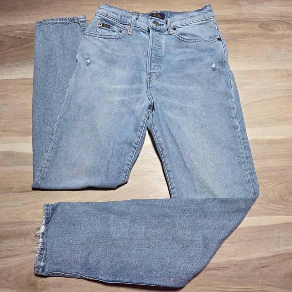 Polo Ralph‎ Lauren Callen High Rise Slim Jeans Womens 27 Blue Distressed Denim